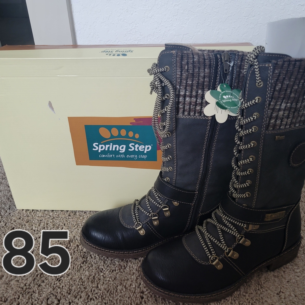 Spring Step Black Lace Up Boots